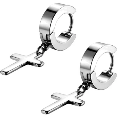 Flongo Herren Damen Ohrstecker Ohrringe Kreuz Edelstahl Silber Schwarz Gold - Bild 1 von 4