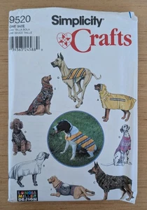 Simplicity Crafts 9520 Large Size Dog Clothes Pattern One Size Uncut - Picture 1 of 2