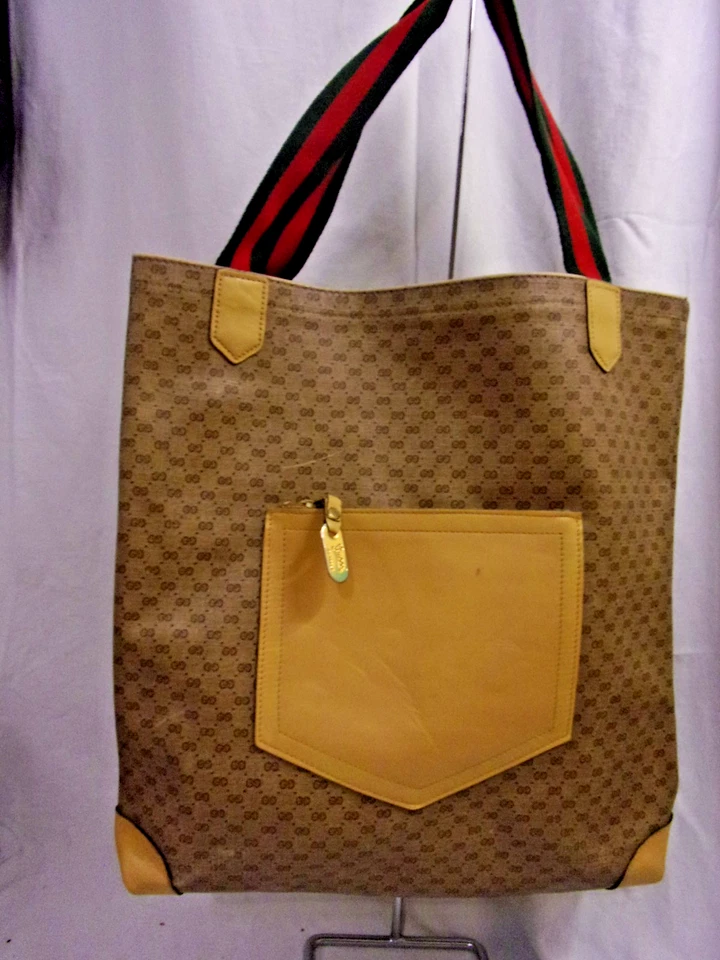 GUCCI Vtg 70s-80s Tan Brown Monogram Large Shopper Tote Bag Authentic - Image 1 of 4