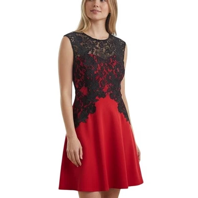 Vestido de cóctel Melrose para mujer 14 rojo negro puro contraste encaje vacaciones romántico Foto 1 de 4