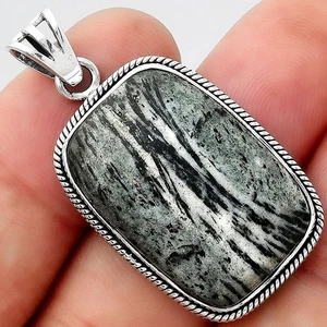 Natural Hornblende 925 Sterling Silver Pendant Jewelry P-1056 - Picture 1 of 5