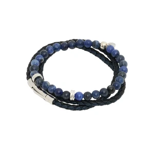 Juego de pulsera de doble envoltura de cuero negro y sodalita azul Tateossian para hombre - Imagen 1 de 2