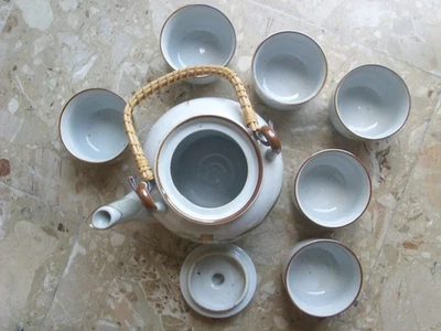 7 teiliges Tee-Service Teeservice Geschirr japanisches Gras Keramik handbemalt - Bild 1 von 4