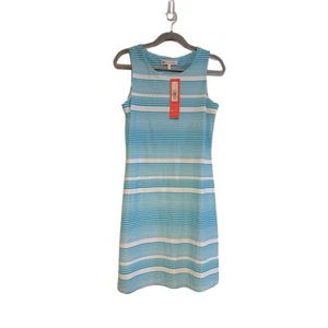 NWT Jude Connally Beth Dress Medium Blue White Striped Sheath Jude Cloth - Picture 1 of 7