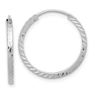 14k White Gold Diamond-cut Square Tube Endless Hoop Earrings 0.82gm L-20 mm - Picture 1 of 4