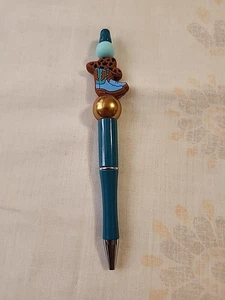 Bead Pen Blue & Brown Gold Cowgirl Boot Silicone Beads - Picture 1 of 3