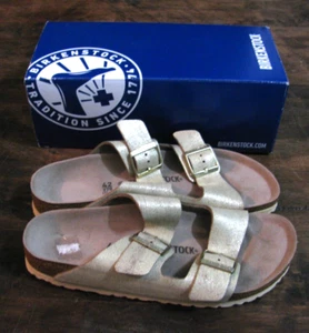 Birkenstock Washed Metallic Cream Leather Arizona Buckle Sandals 42/270/L11 M9 - Picture 1 of 5