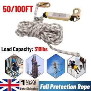 50/100FT Safety Lanyard Vertical Lifeline Assemble Rope Fall Protection Outdoor - Picture 1 of 15
