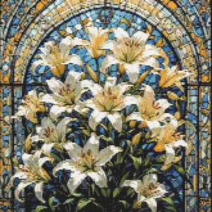 Lilies and Stained Glass, Steampunk Style. PatternKeeper compatible PDF. - Picture 1 of 4