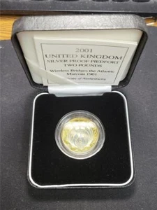UK Silver Proof Piedfort Wireless Bridge £2 Coin 2001 Royal Mint BOX + COA - Picture 1 of 4