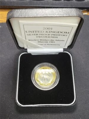 UK Silver Proof Piedfort Wireless Bridge £2 Coin 2001 Royal Mint BOX + COA - Image 1 of 4