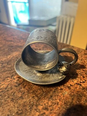 Antiguo soporte de anillo de servilleta Meriden plato cuádruple #168 almohadilla floral de lirio "voluntad"  Foto 1 de 4