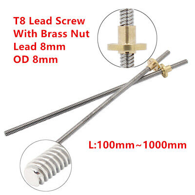 8mm T8 Lead Screw 100-1200mm Trapezoidal Acme Rod With Anti Backlash Nut • 11.94£