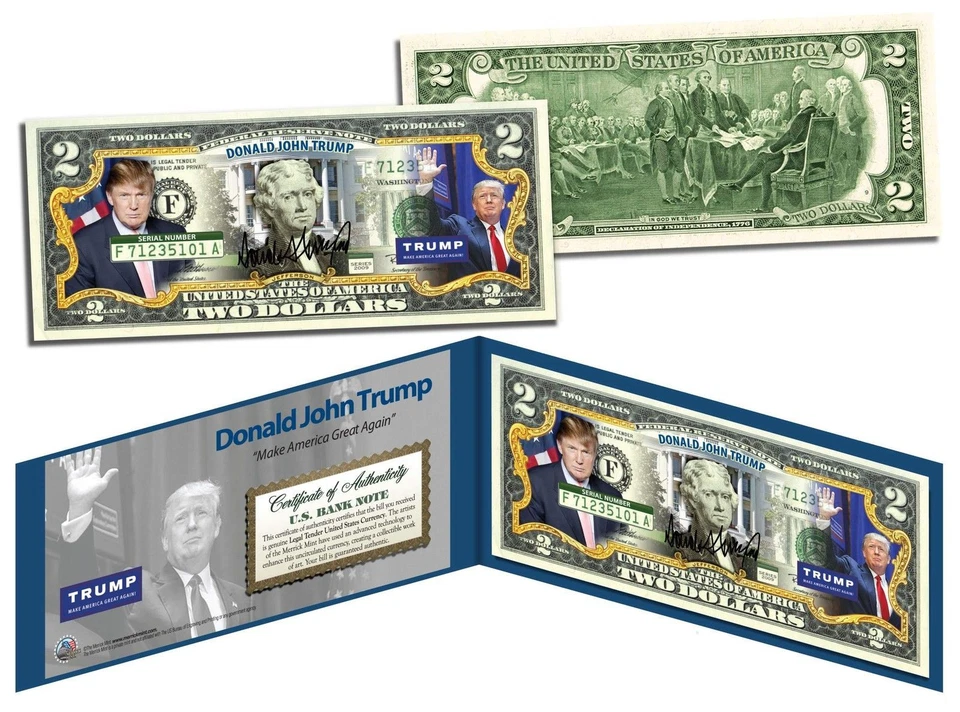 DONALD TRUMP FOR PRESIDENT "MAKE AMERICA GREAT AGAIN" COLORIZED U.S. $2 BILL!  - Image 1 of 1