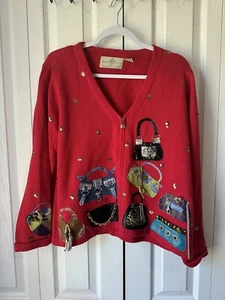 Design Options by Philip & Jane Gordon Handbag Applique Red Sweater Size Medium - Picture 1 of 9