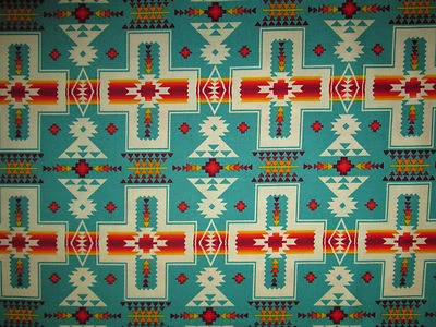 Navajo Indian Cross Turquoise Orange Print Cotton Fabric FQ - Image 1 of 4
