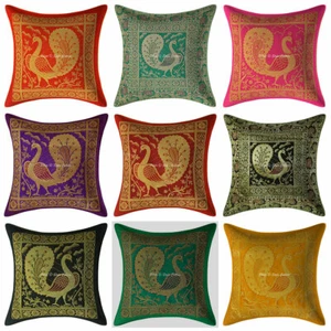 Indian Brocade Sofa Cushion Cover Handmade Peacock Pillow Case Cover Throw 12" - Picture 1 of 52