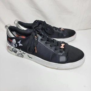 Ted Baker London Mujer Cuero Negro Floral Zapatillas, Talla 9 - Imagen 1 de 10