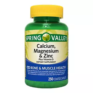 Spring Valley Calcium, Magnesium & Zinc Plus Vitamin D3 Coated Caplets, 250 Ct - Picture 1 of 12
