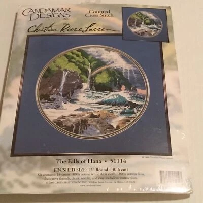 CANDAMAR DESIGNS “THE FALLS OF HANA” COUNTED CROSS STITCH KIT! 12" ROUND - Image 1 of 4