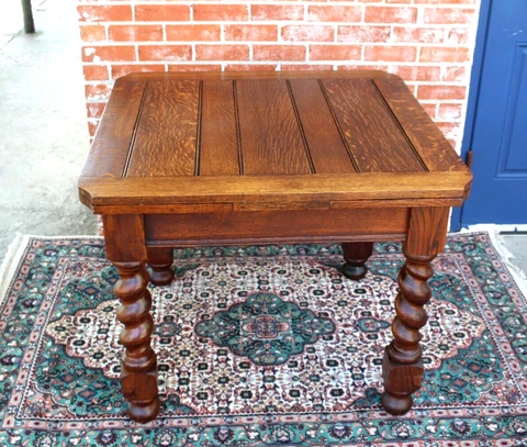 English Antique Tiger  Oak Jacobean Barley Twist Draw Leaf Table Cover