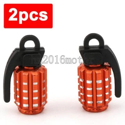 2 Orange Grenade Tire Wheel Rim Stem Air Valve Caps Car Truck Motorcycle Bicycle - Image 1 of 3