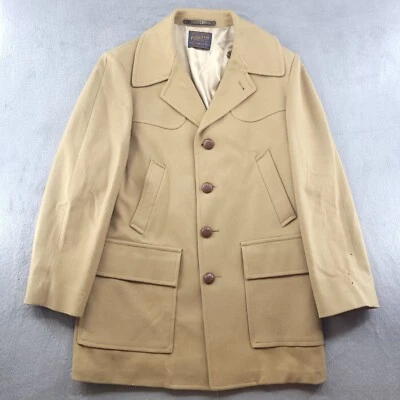 Vintage Pendleton Jacket Mens 40 Beige Wool Button Over Peacoat USA 80s - Image 1 of 4