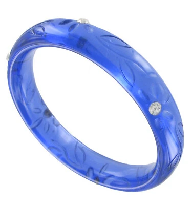 Blue Lucite Flower Rhinestone Floral Bracelet Bangle - Womens Standard Size - Image 1 of 2