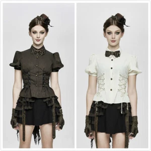 Women Steampunk Puff Sleeve Blouses Top Punk Style Lace-up Evening Dinner Shirt - Bild 1 von 31