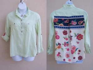 Blusa Camisa John Mark Rayas Lino y Texturizado Floral Top Talla M Cuello Alambre - Imagen 1 de 20