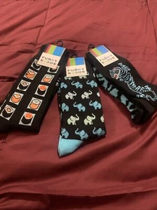 Mens Funky Socks Casual Crew Fun Novelty 3 Pack-Sushi /elephant and Tiger - Picture 1 of 7