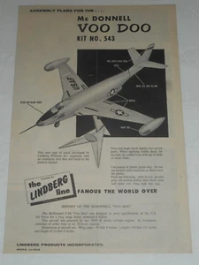 1959 LINDBERG MCDONNELL VOODOO Model 543 98 Instruction Sheet & Parts List ONLY! - Picture 1 of 7