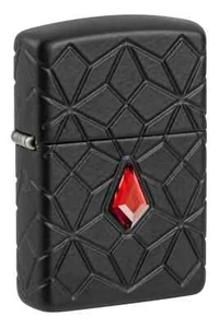 Zippo 46756, Deep Carve Armor Lighter With Red Crystal, Black Matte Finish, NEW - Picture 1 of 5