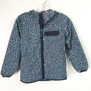 Patagonia Kid Medium Baggies Jacket Girl Blue Multi Circle Print Full Zip Hooded - Picture 1 of 6