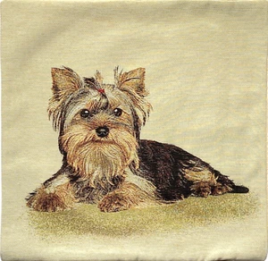 YORKSHIRE TERRIER, FRENCH HAND FINISHED  17" 44CM TAPESTRY CUSHION PILLOW COVER - Picture 1 of 5