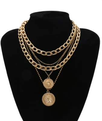 👑 6-Piece Gold-Tone Multi-Chain Necklace Set w/ Queen Elizabeth Pendant Jewelry Foto 1 de 4