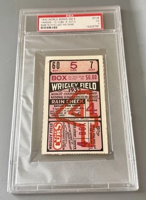 1932 World Series GM 4 Ticket Stub PSA 3 VG Babe Ruth Last WS Game Yankees Cubs - Image 1 of 2