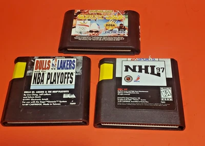 Lot of 3 Sega Genesis Games Olympics, NHL 97, Bulls vs Lakers Tested *Free Shipp - Image 1 of 4
