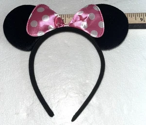 Childs Minnie Mouse Ears Headband With Pink Polka Dot Satin Bow Disney Party - Picture 1 of 3
