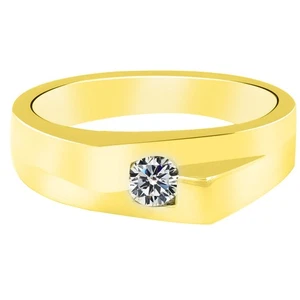 Anillo solitario de aniversario de 0,40 quilates D/VVS1 forma redonda para hombre en oro amarillo de 14 quilates - Imagen 1 de 4