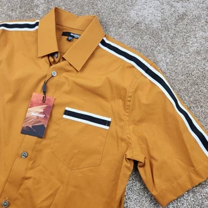 MURANO Herren Slim Fit Senfgelb Kurzarm Hemd mit Knopfleiste Größe M - Bild 1 von 7