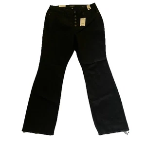 Judy blau schwarz Denim Boot Cut 18 W hohe Taille roher Saum Knopfleiste - Bild 1 von 8