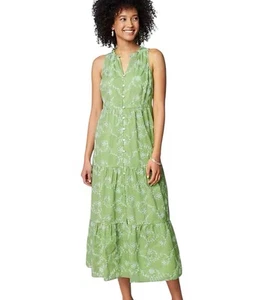 J Jill Dress Womens XL Green Sleeveless Tiered Maxi Embroidered Eyelet Summer - Picture 1 of 17