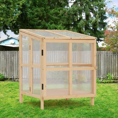 Foldable 2 Tier Wooden Greenhouse Garden Cold Frame Raised Planter Box w/Shelves - Image 1 of 4