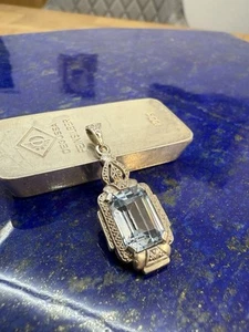 Antik Anhänger 800 Silber mit Aquamarin Art Deco - Bild 1 von 5