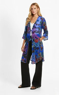 Nuevo Kimono Johnny Was Dreamer Terciopelo Burnout Azul M Foto 1 de 4