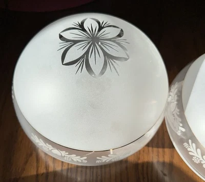 Vintage Glass Frosted /Clear Floral w/ Hearts w/ Gold Trim Light Globe 7” Dia. - Image 1 of 4