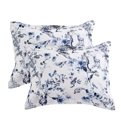 Johnny Was NUEVO CON ETIQUETAS 2 piezas King Shams mezcla de lino/algodón azul Toile Luca (2) pares VENDIDOS Foto 1 de 4