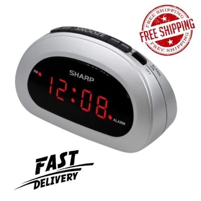 Digital Sharp Alarm Clock, Cosmic Silver, Easy to Set Controls, Red LED Display - Image 1 of 4