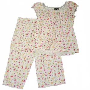 Lauren Ralph Lauren Floral Pajama Set Size Large Babydoll Shirt Crop Pants - Picture 1 of 12